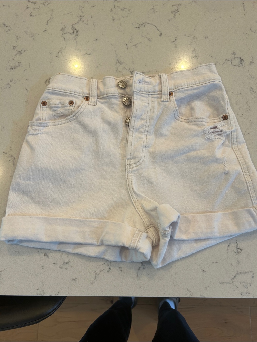 Daze White High-Waist Button Front Women’s Denim Shorts